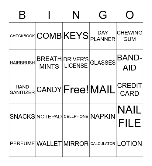 WHAT'S IN YOUR PURSE Bingo Card