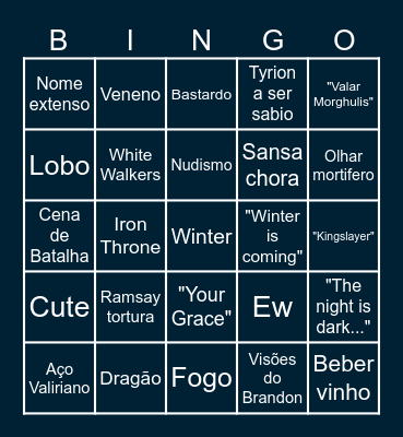 Game of Thrones Bingo Card