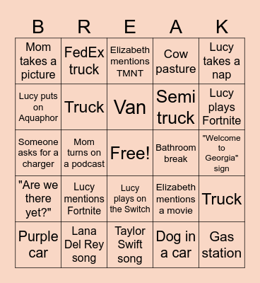 Spring Break! Bingo Card