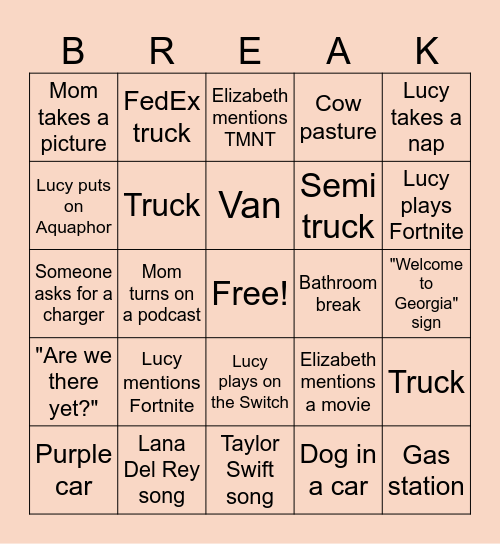 Spring Break! Bingo Card