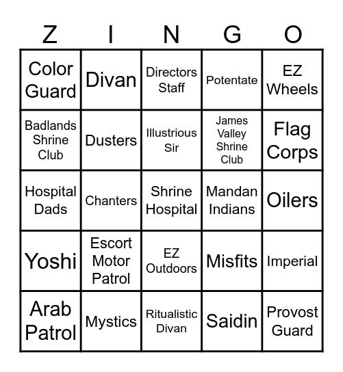 EL Zingo Bingo Card