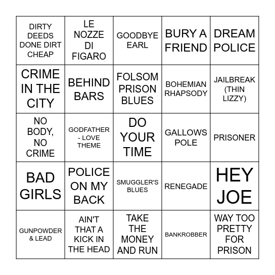 TROUBLE WITH THE LAW Bingo Card