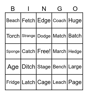 CH/TCH & GE/DGE Bingo Card