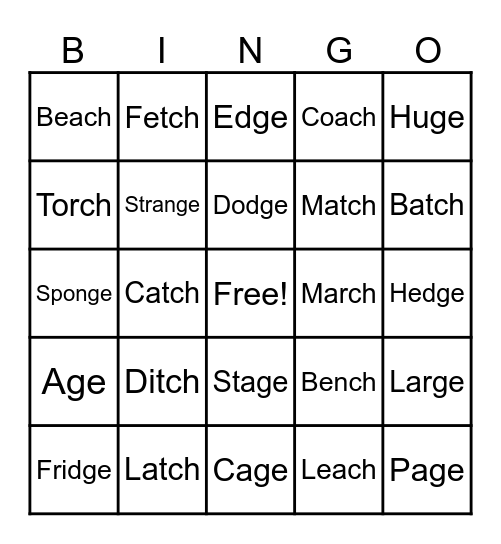 CH/TCH & GE/DGE Bingo Card