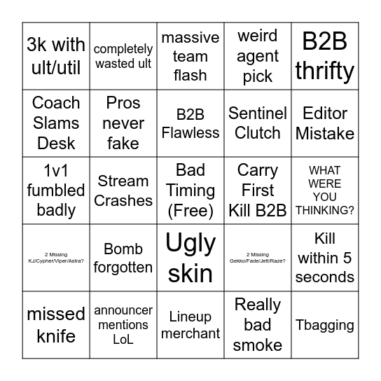 Valorant Match Bingo Card