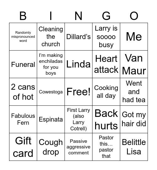 Ruth Bingo Card