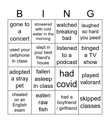 Have you ever... Bingo Card