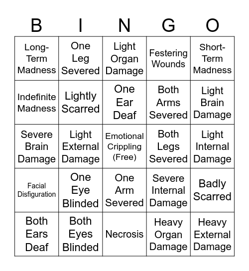 Crippling Bingo Card