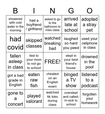 Have you ever... Bingo Card
