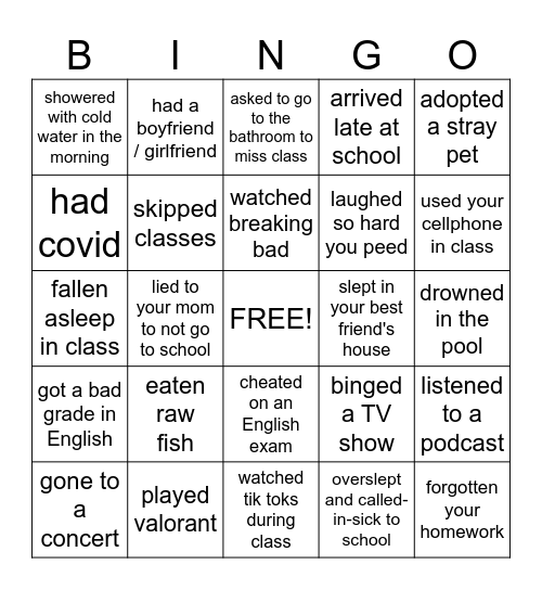 Have you ever... Bingo Card