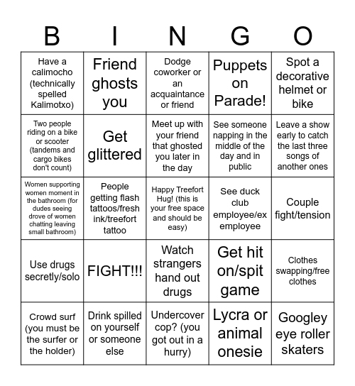 Treefort Bingo Card