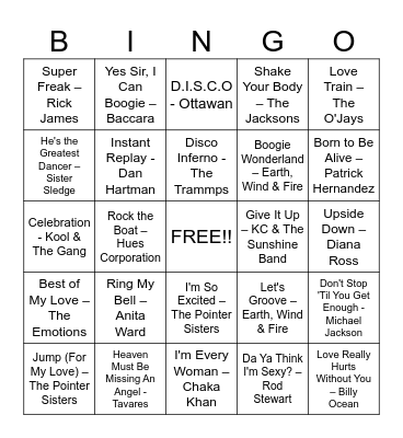 70s Disco Bingo Card