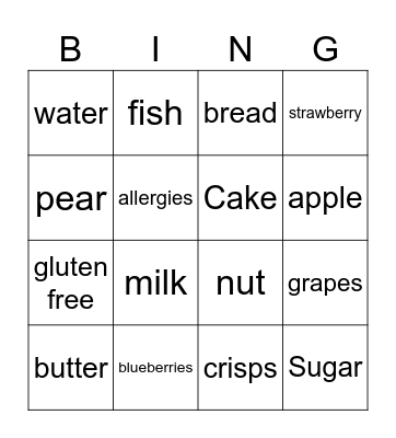 BSL FOOD BINGO Card