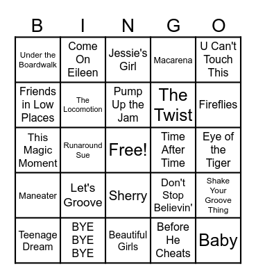 Music of The Decades Bingo Card