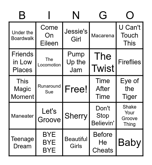 Music of The Decades Bingo Card