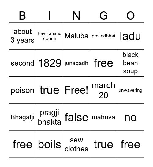 Bhagatji maharaj Bingo Card