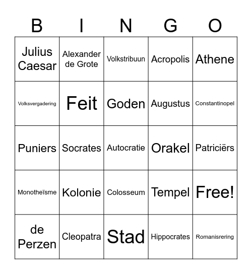 Geschiedenis begrippen Grieken en Romeinen Bingo Card
