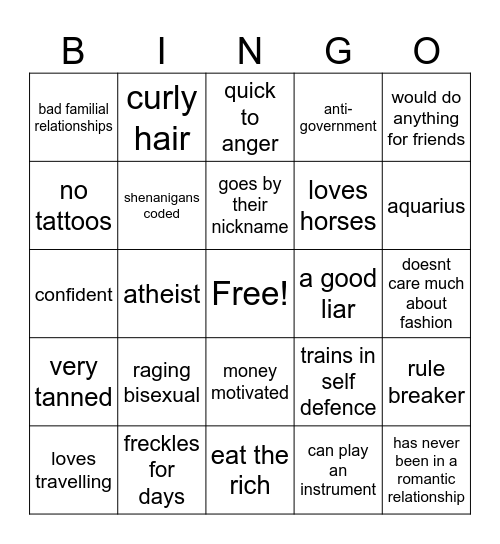 Teo Bingo Card