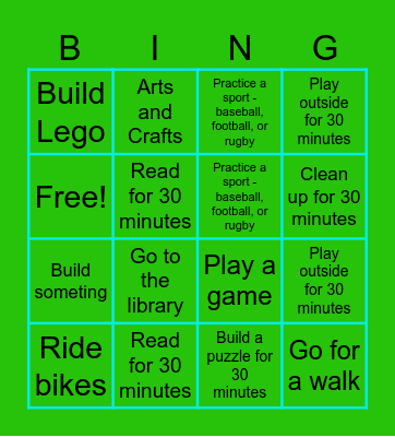 Spring Break Bingo Card