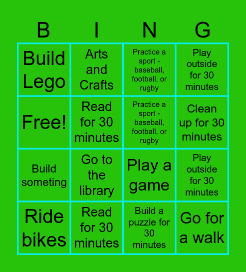 Spring Break Bingo Card