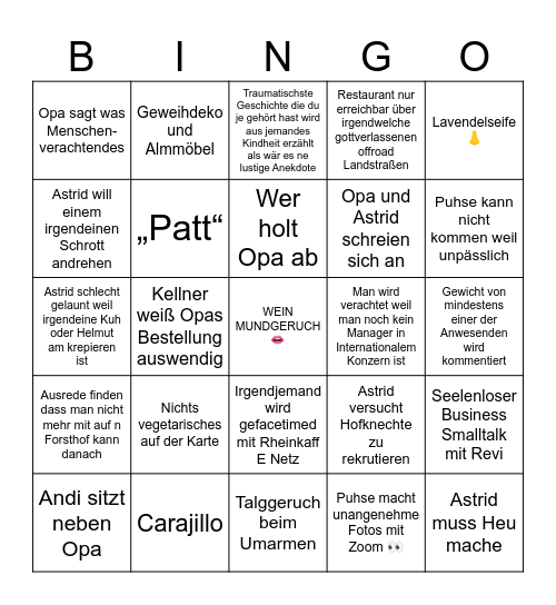 Kleins Treffen Bingo Card