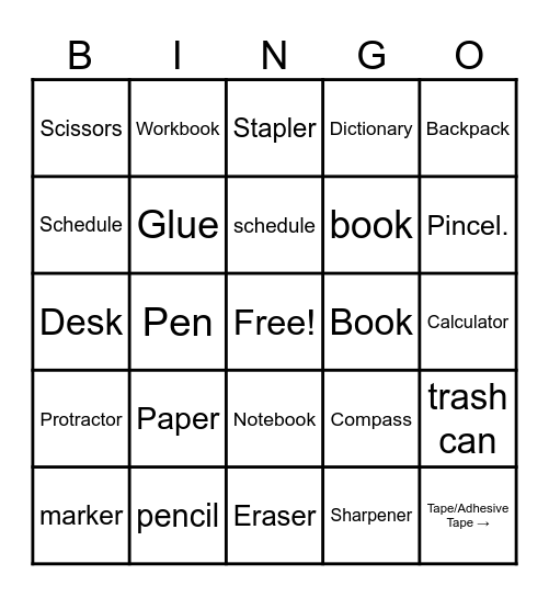 object school Bingo Card