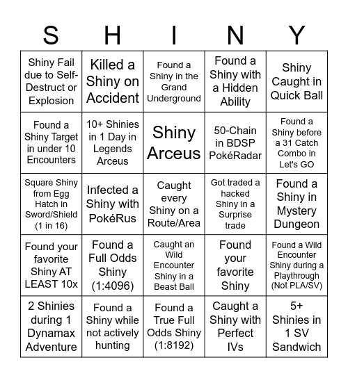 SHINY HUNTER BINGO Card