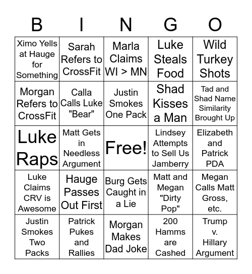 Cabin Bingo! Bingo Card