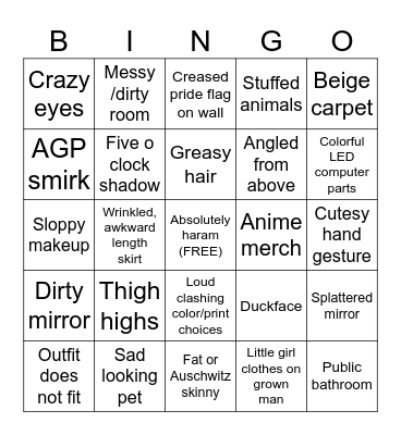 TRANNY SELFIE Bingo Card