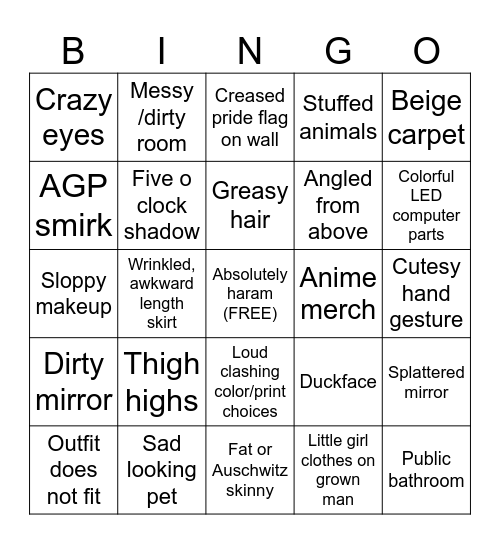 TRANNY SELFIE Bingo Card