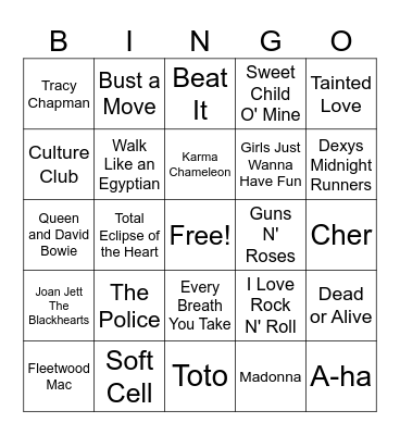 1980's Bingo Card