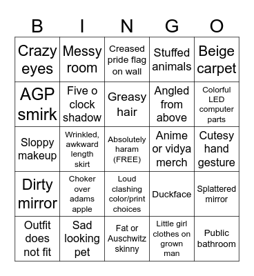 TRANNY SELFIE Bingo Card