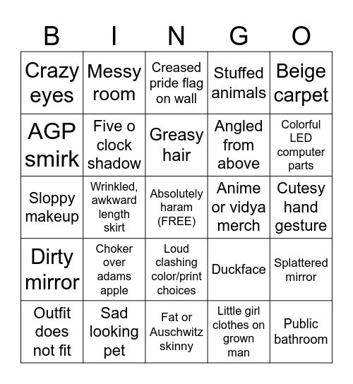 TRANNY SELFIE Bingo Card