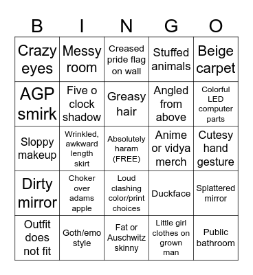 TRANNY SELFIE Bingo Card