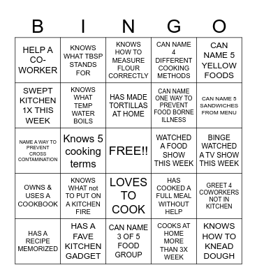 KITCHEN BINGO Card