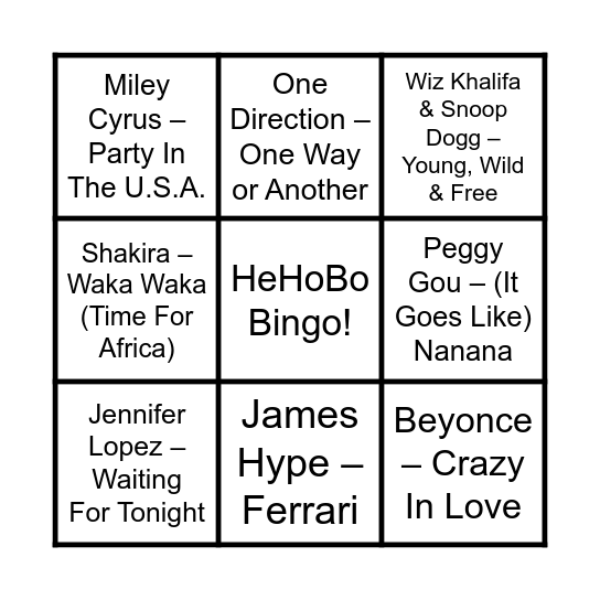 HeHoBo Bingo Card