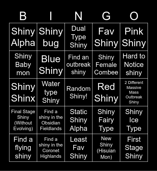 Pokemon Legends Arceus Shiny Bingo Card