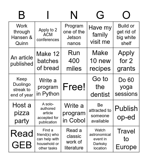 DV's 2024 Bingo Card