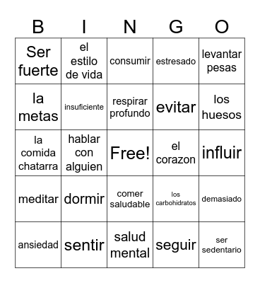 Un Estilo de Vida Saludable Bingo Card