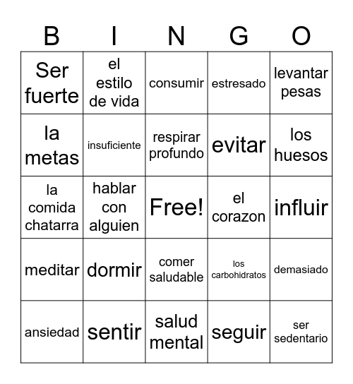 Un Estilo de Vida Saludable Bingo Card