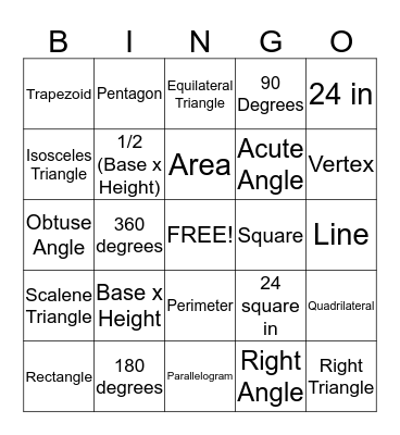 Geometry Review Bingo Card