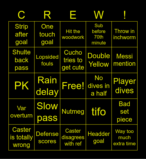 Crew Game Bingo Card