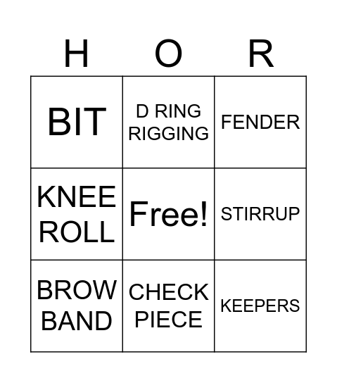 Bingo Lingo / Horse Tack Bingo Card