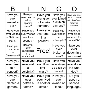 Get To Know You Bingo  Bingo Card