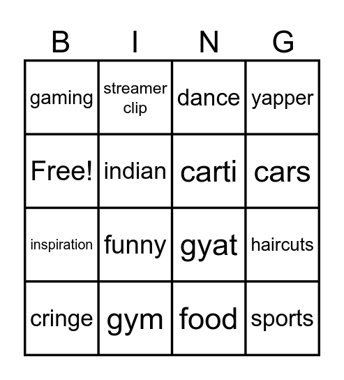 TIKTOK BINGO Card