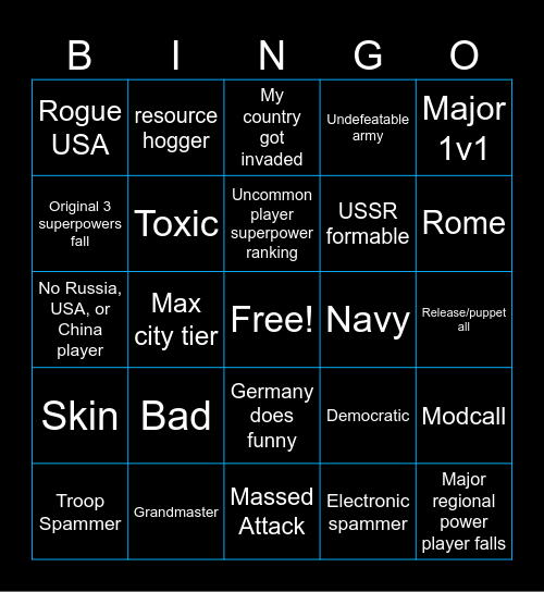 Rise of Nations Bingo Card