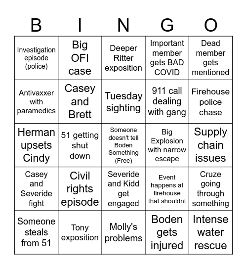 Chicago Fire S09 Bingo Card