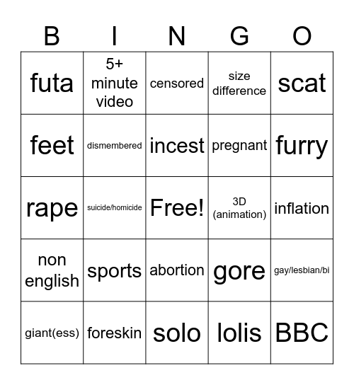 R34 bingo Card