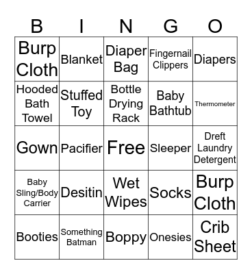Baby Shower Bingo Card