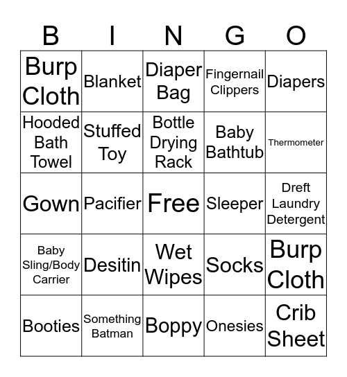 Baby Shower Bingo Card